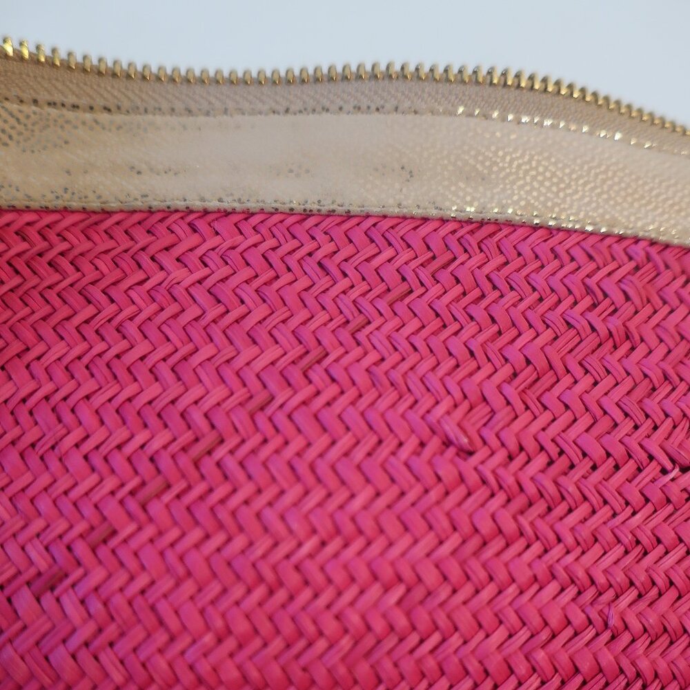 NWT Womens Teiruma Handcraft Pink Gold Woven Zip Carmen Clutch Bag * - Picture 3 of 10